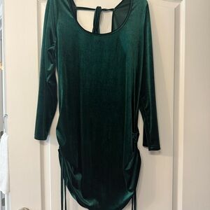 SHEIN Deep Green Velvet Long Sleeve Dress